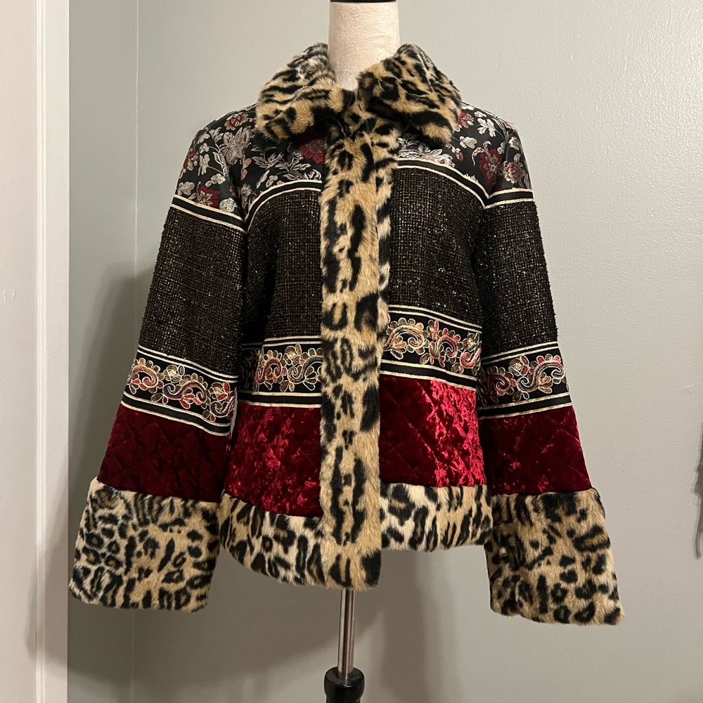 Boston Proper Leopard and Red Velvet Teddy Jacket - Picture 2 of 10